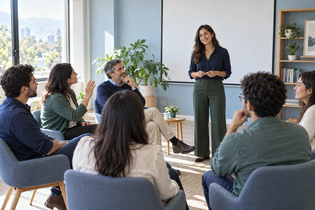 Escena referencial de una capacitación participativa para profesionales.